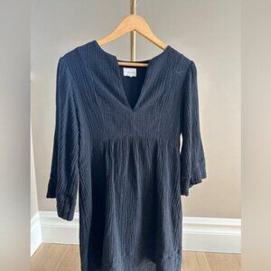 Honorine Coco Black Tiered Cotton Gauze Seersucker Mini Dress Long Sleeve Small